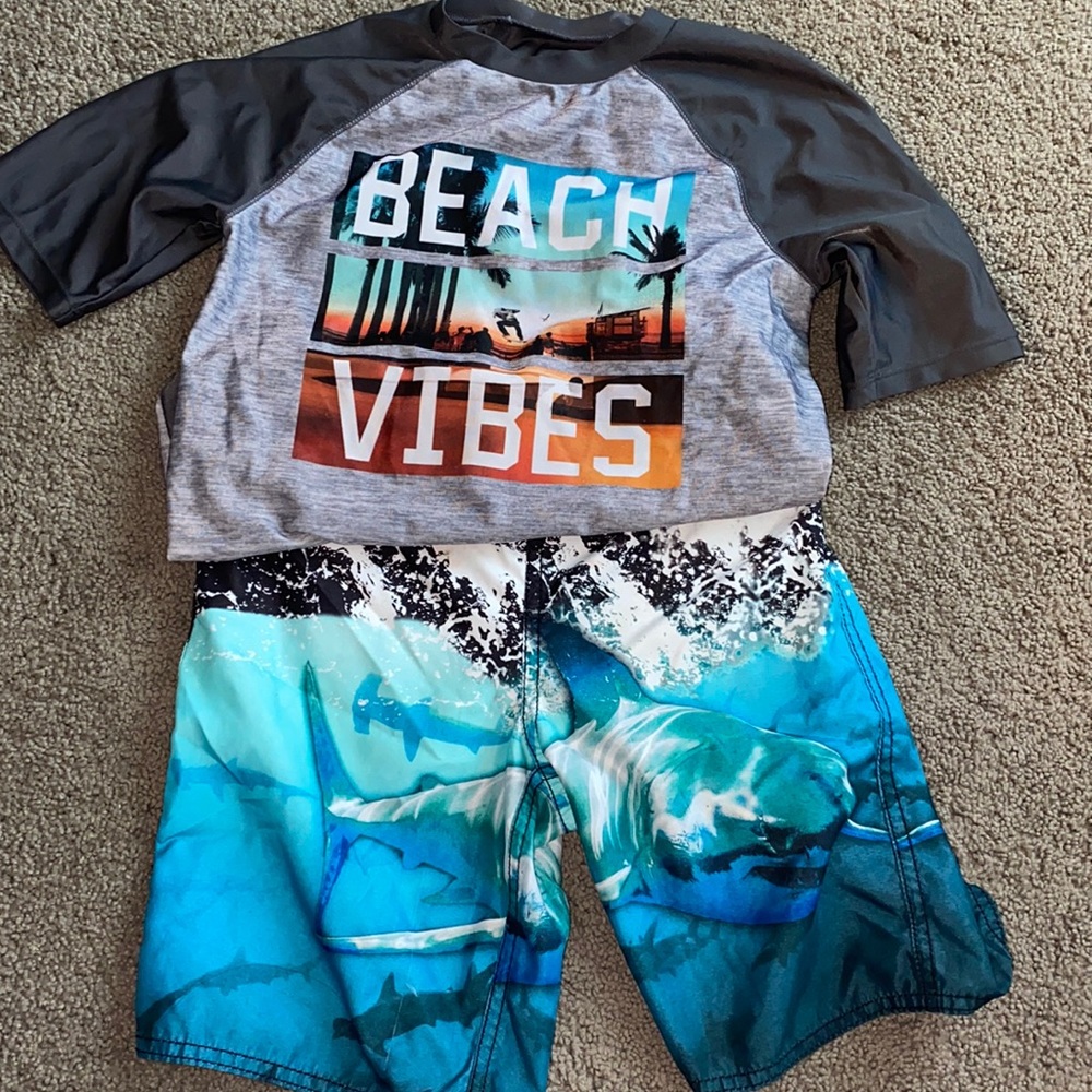 Old Navy bathing suit and rash guard